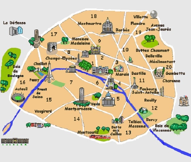 arrondissements-with-monuments-on-the-map-of-paris