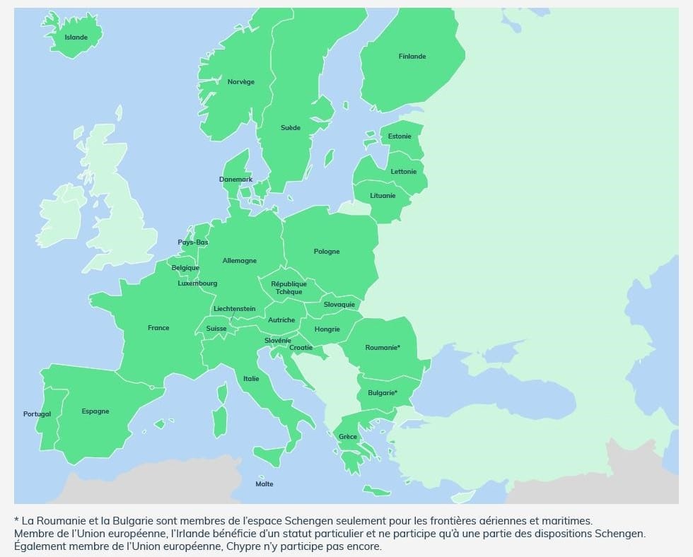 Carte des États Schengen - Accès à la France pour les étrangers