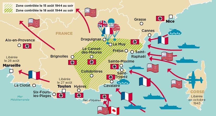 Provence-i partraszállás - 1944. augusztus 15.: pozíciótérkép